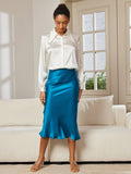 SilkSilky CA 19Momme Pure Silk Skirt Teal 001