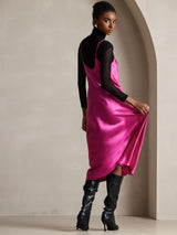[Rose Red] SilkSilky-CA Spaghetti Strap V Neck Dress 002