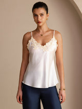 [White] SilkSilky-CA Spaghetti Strap V Neck Camisole 001