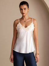 [White] SilkSilky-CA Spaghetti Strap V Neck Camisole 001