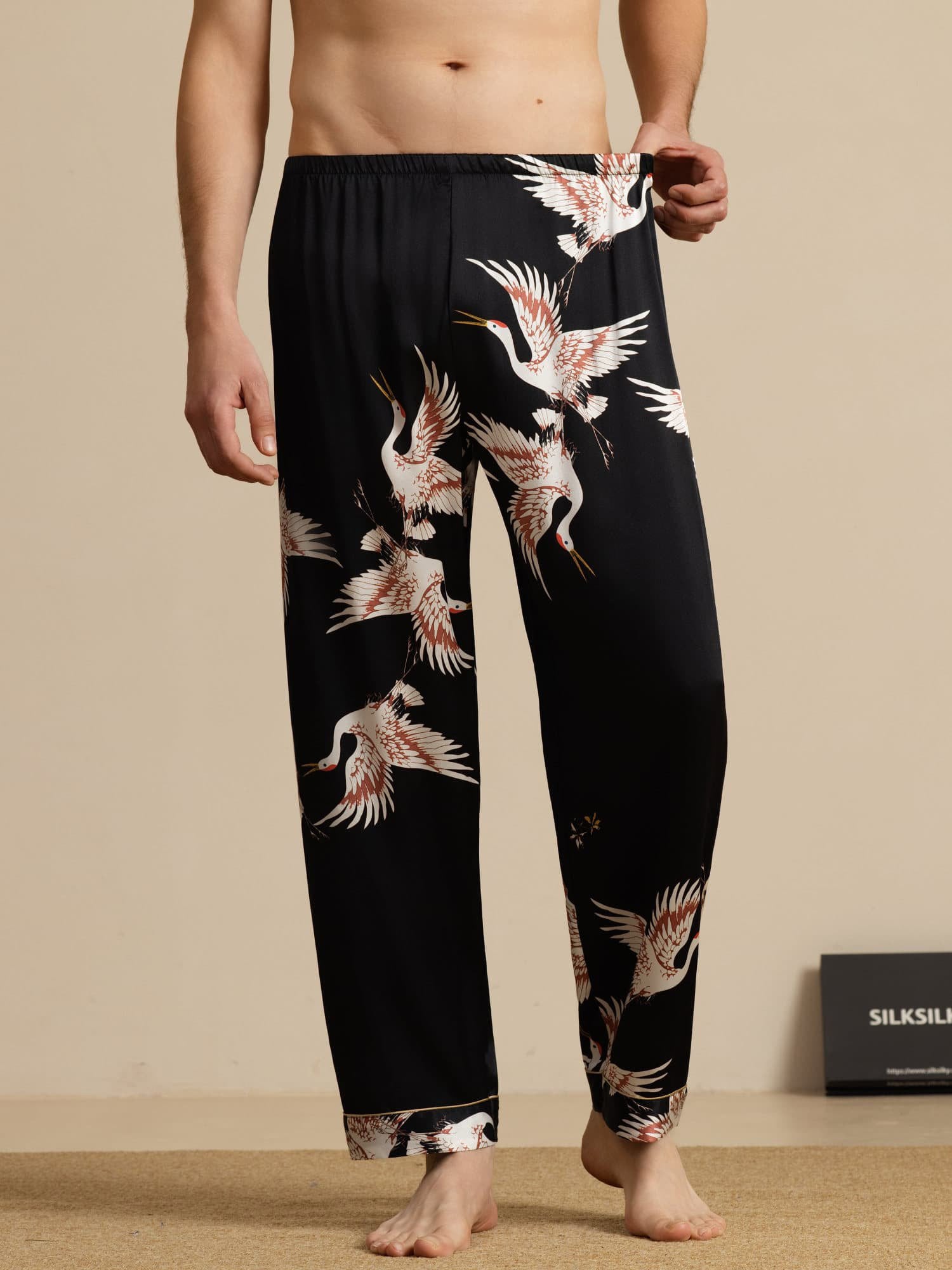 [Black] SilkSilky-CA 19Momme Mens Sleep Bottoms 004
