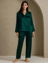 [Dark Green] SilkSilky-CA Long Sleeve Lapel Collar Women's Pajamas 001