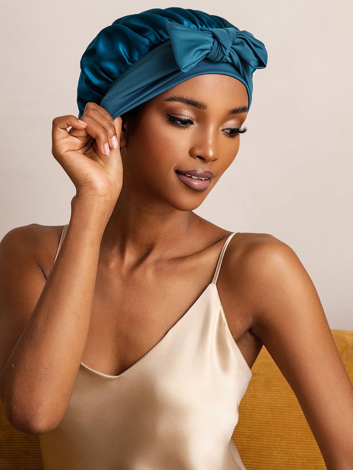 SilkSilky-CA Pure Silk Sleep Cap Teal 006