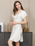 SilkSilky CA Pure Silk Short Sleeve Sweetheart Neck Nightgown White 006