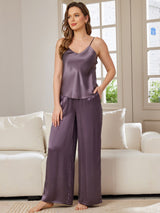 [Purple Gray] SilkSilky-CA Spaghetti Strap V Neck Camisole Set 001