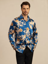 [Navy Dragon] SilkSilky-CA Long Sleeve Lapel Collar Men's Shirt 003