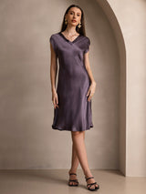 [Purple Gray] SilkSilky-CA Cap Sleeve V Neck Nightgown 006