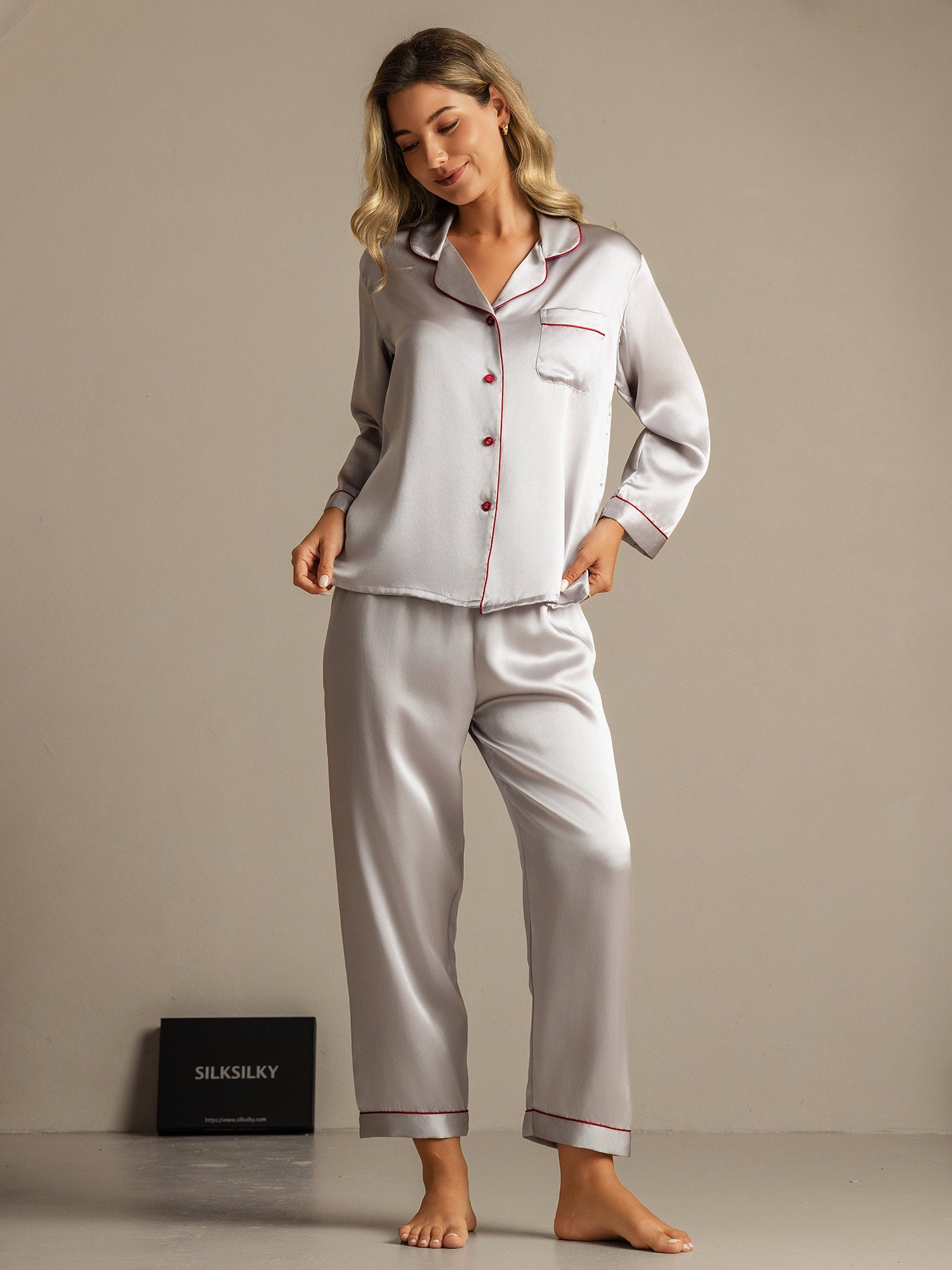 [Silver] SilkSilky-CA Pure Silk Womens Pajamas 006