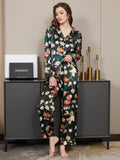 SilkSilky CA Pure Silk Long Sleeve Lapel Women's Pajamas Black 005