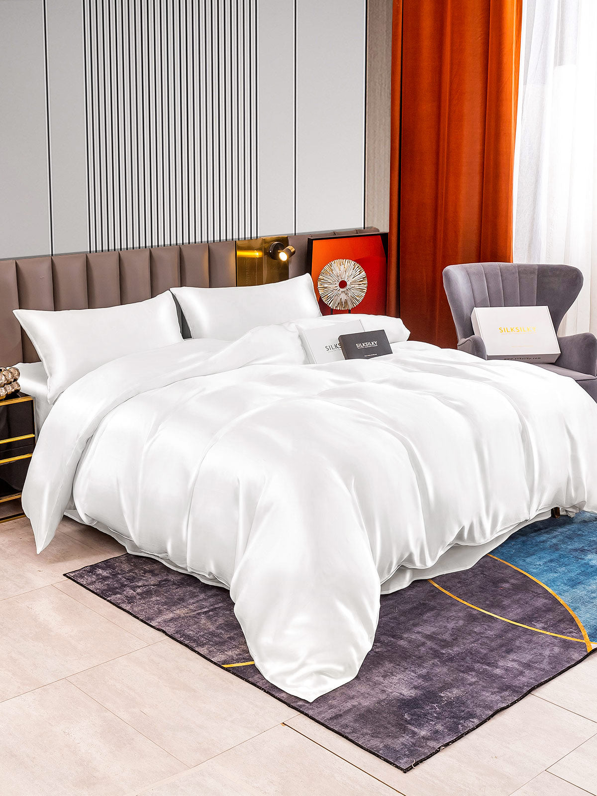 [White] SilkSilky-CA 22Momme Bedding Set 002
