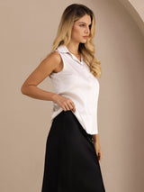 [Light Gray] SilkSilky-CA Sleeveless Lapel Collar Women's Shirt 003