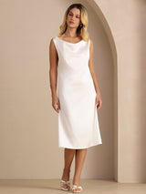 [White] SilkSilky-CA Sleeveless Cowl Neck Dress 004