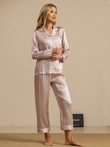 [Pink Heart Geo] SilkSilky-CA Short Sleeve Lapel Collar Women's Pajamas 005
