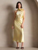 [Light Yellow] SilkSilky-CA Sleeveless Halter Dress 005