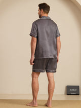 [Black Ginkgo] SilkSilky-CA Short Sleeve Notch Collar Men's Pajamas 002