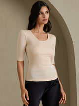 [Beige] SilkSilky-CA Half Sleeve Women's T-Shirt 005