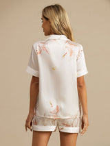[White] SilkSilky-CA Short Sleeve Lapel Collar Women's Pajamas 002