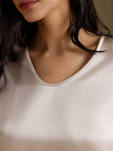 [Beige] SilkSilky-CA Half Sleeve V Neck Nightgown 004
