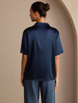[Dark Blue] SilkSilky-CA Short Sleeve Notch Collar Women's Shirt 002