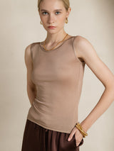 [Coffee] SilkSilky-CA Sleeveless Round Neck Women's T-Shirt 003