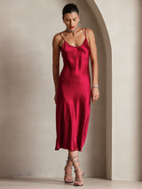 [Wine] SilkSilky-CA Spaghetti Strap V Neck Dress 005