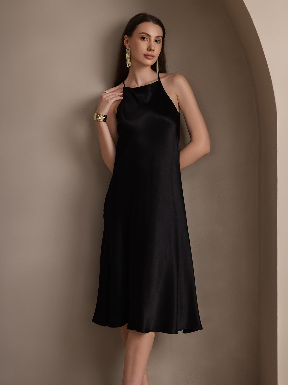 SilkSilky CA 19Momme Silk Sleeveless Dress Black 007