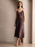 SilkSilky-CA Pure Silk Sleeveless Round Neck Dress Coffee 006