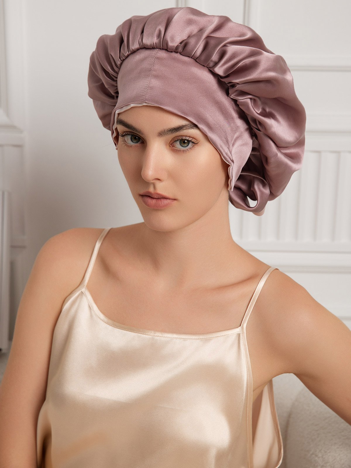 SilkSilky-CA Pure Silk Sleep Cap PaleMauve 003