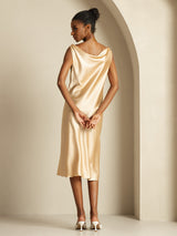 [Champagne] SilkSilky-CA Sleeveless Cowl Neck Dress 002