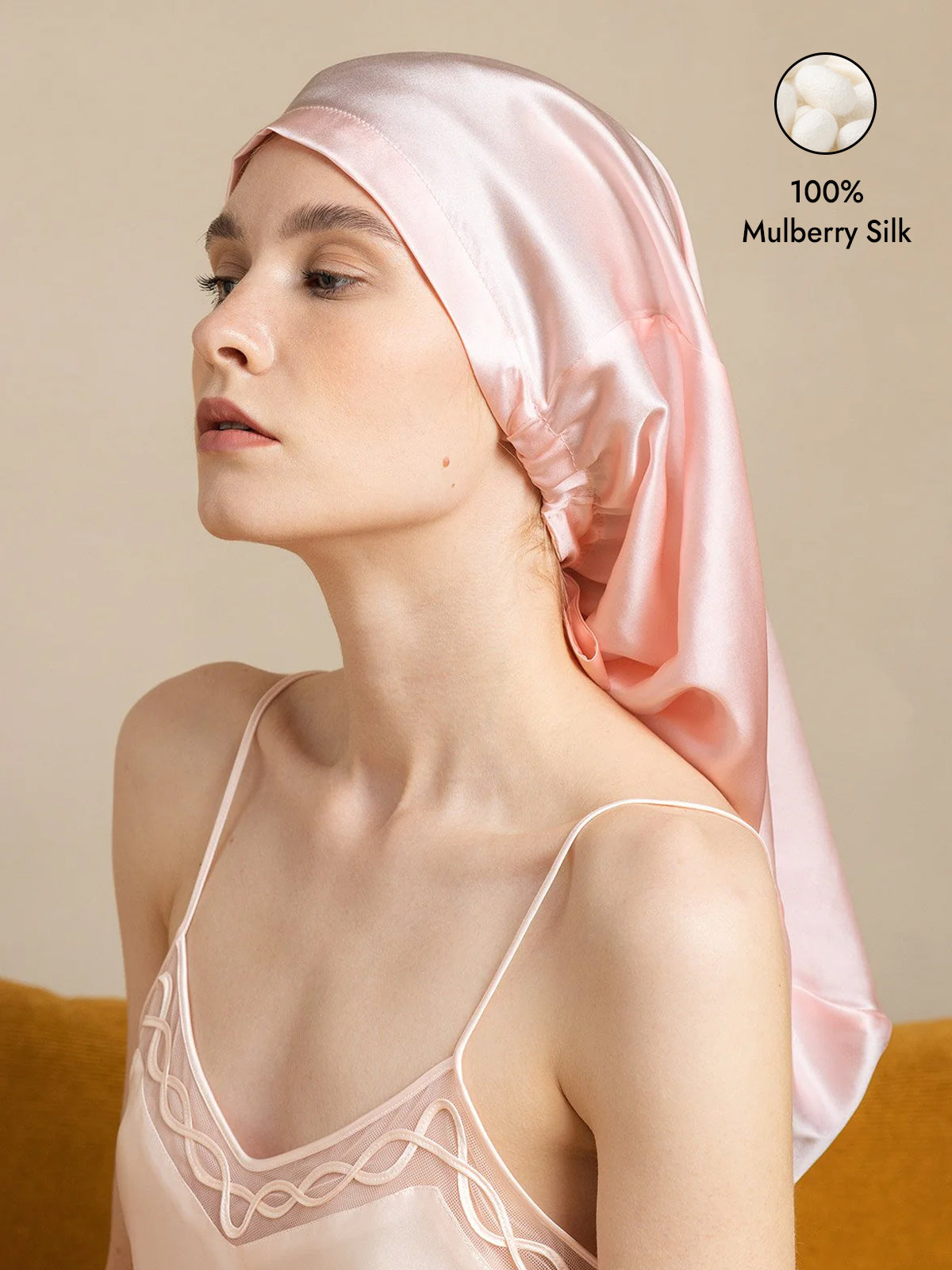 [Light Pink] SilkSilky-CA Pure Silk Sleep Cap 001