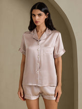 [Shadow Gray] SilkSilky-CA Short Sleeve Lapel Collar Women's Pajamas 003