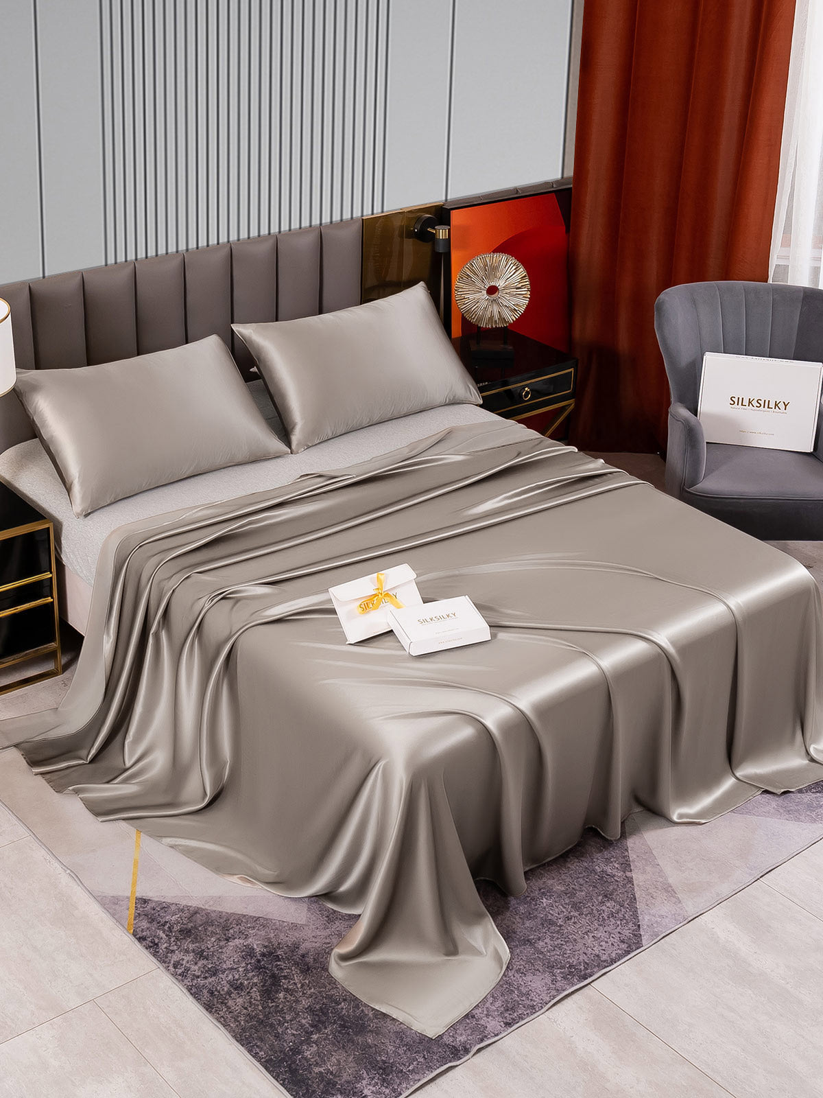 [Gray] SilkSilky-CA 22Momme Bedding Set 002
