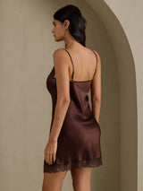 [Brown] SilkSilky-CA Spaghetti Strap V Neck Nightgown 002