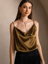 [Brown] SilkSilky-CA Spaghetti Strap Cowl Neck Camisole 003