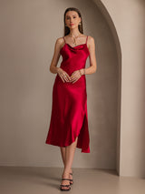 [Wine] SilkSilky-CA Spaghetti Strap Cowl Neck Dress 005