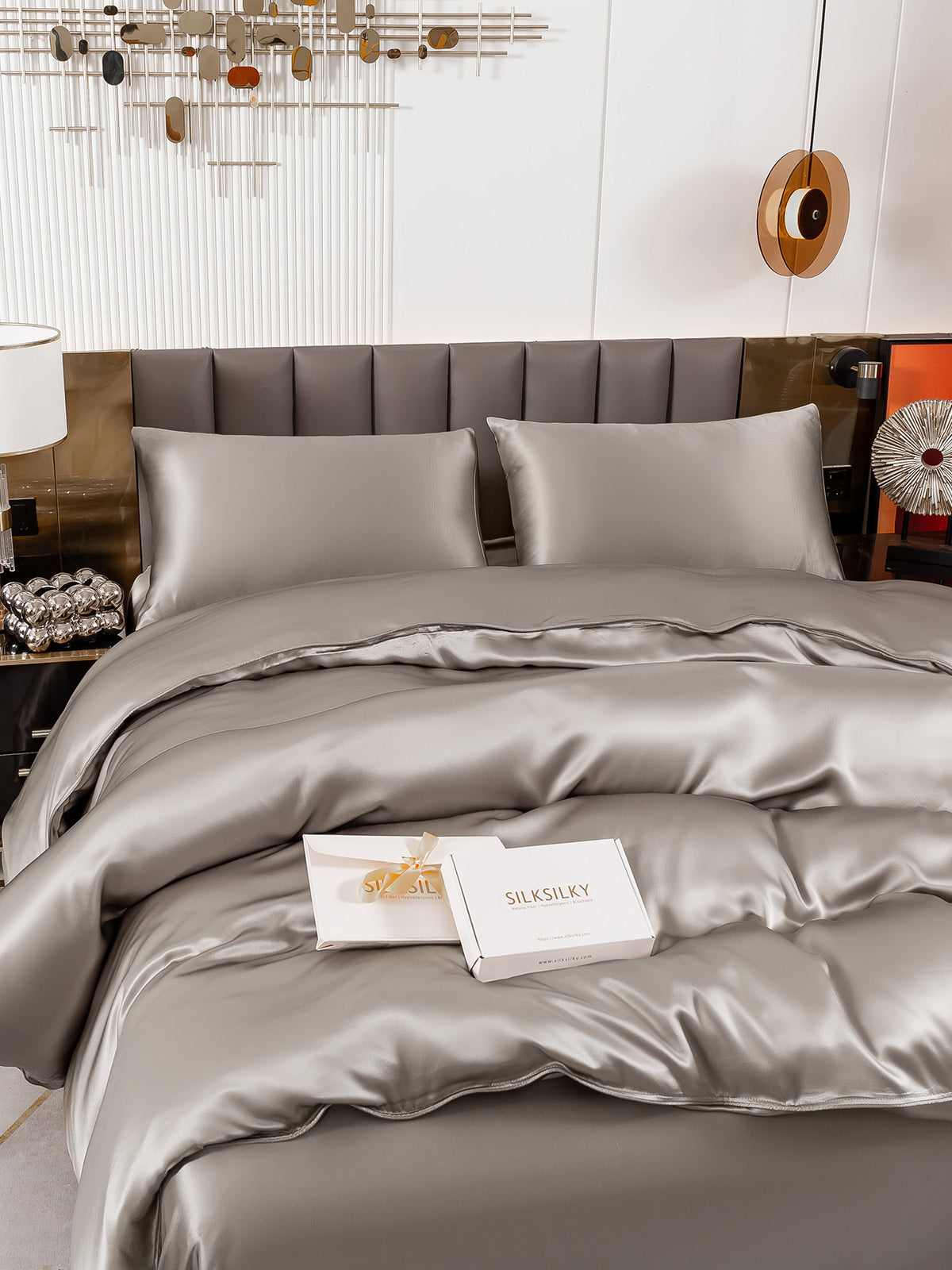 [Gray] SilkSilky-CA 19Momme Bedding Set 005