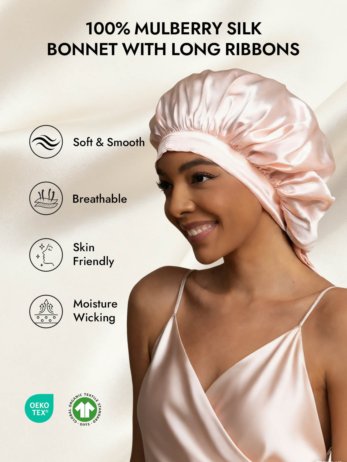 [Light Pink] SilkSilky-CA Pure Silk Sleep Cap 002