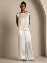 [Beige] SilkSilky-CA Cap Sleeve Round Neck Women's T-Shirt 004