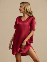 [Dark Red] SilkSilky-CA Half Sleeve V Neck Nightgown 005