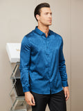 SilkSilky CA Silk Long Sleeve Collar Men's Shirt DarkBlue 005