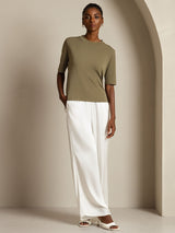[Burnt Olive] SilkSilky-CA Half Sleeve Crew Neck Women's T-Shirt 006