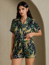 [Black Serval] SilkSilky-CA Short Sleeve Notch Collar Women's Pajamas 004