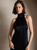 SilkSilky CA 19Momme Silk Sleeveless High Neck Dress Black 003