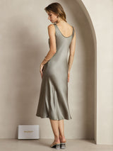 [Grayish Green] SilkSilky-CA Sleeveless Scoop Neck Dress 002
