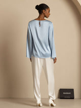 [Grayish Blue] SilkSilky-CA Long Sleeve Boat Neck Blouse 002