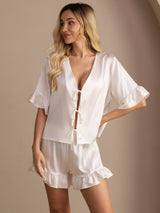 [White] SilkSilky-CA Short Sleeve V Neck Women's Pajamas 001