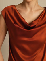 [Caramel] SilkSilky-CA Cap Sleeve Cowl Neck Women's T-Shirt 003