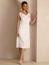[White] SilkSilky-CA Sleeveless Cowl Neck Dress 005