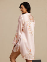 [Pink] SilkSilky-CA Long Sleeve Lapel Collar Nightshirt 002
