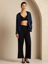 [Dark Blue] SilkSilky-CA 19Momme Stretch Silk Charmeuse Long Sleeve Women's Outerwear 008